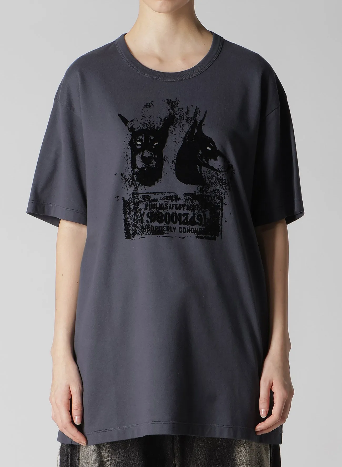 ANIMAL FLOCKED PRINT ROUND NECK SHORT SLEEVE T (DOG)