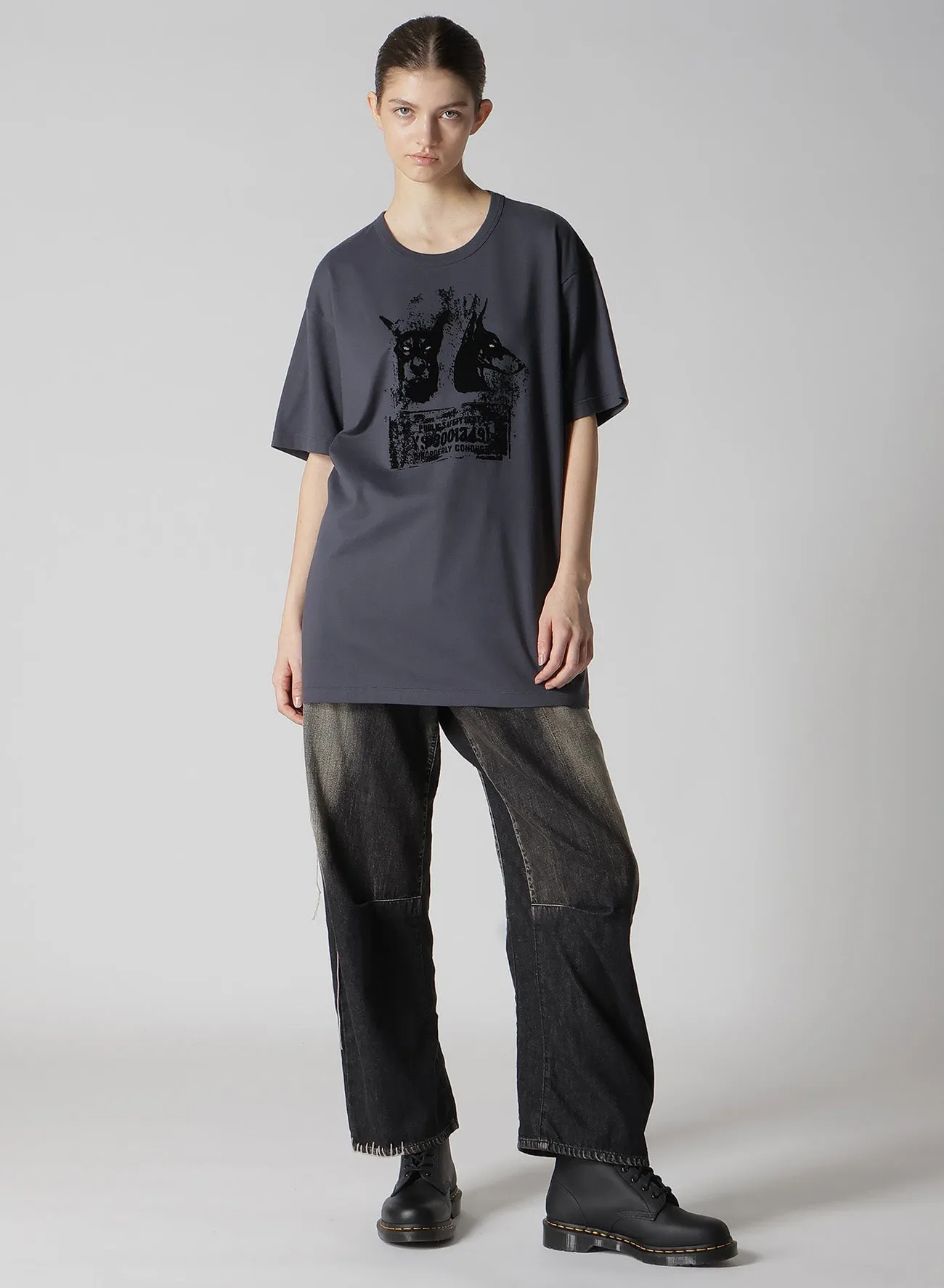 ANIMAL FLOCKED PRINT ROUND NECK SHORT SLEEVE T (DOG)
