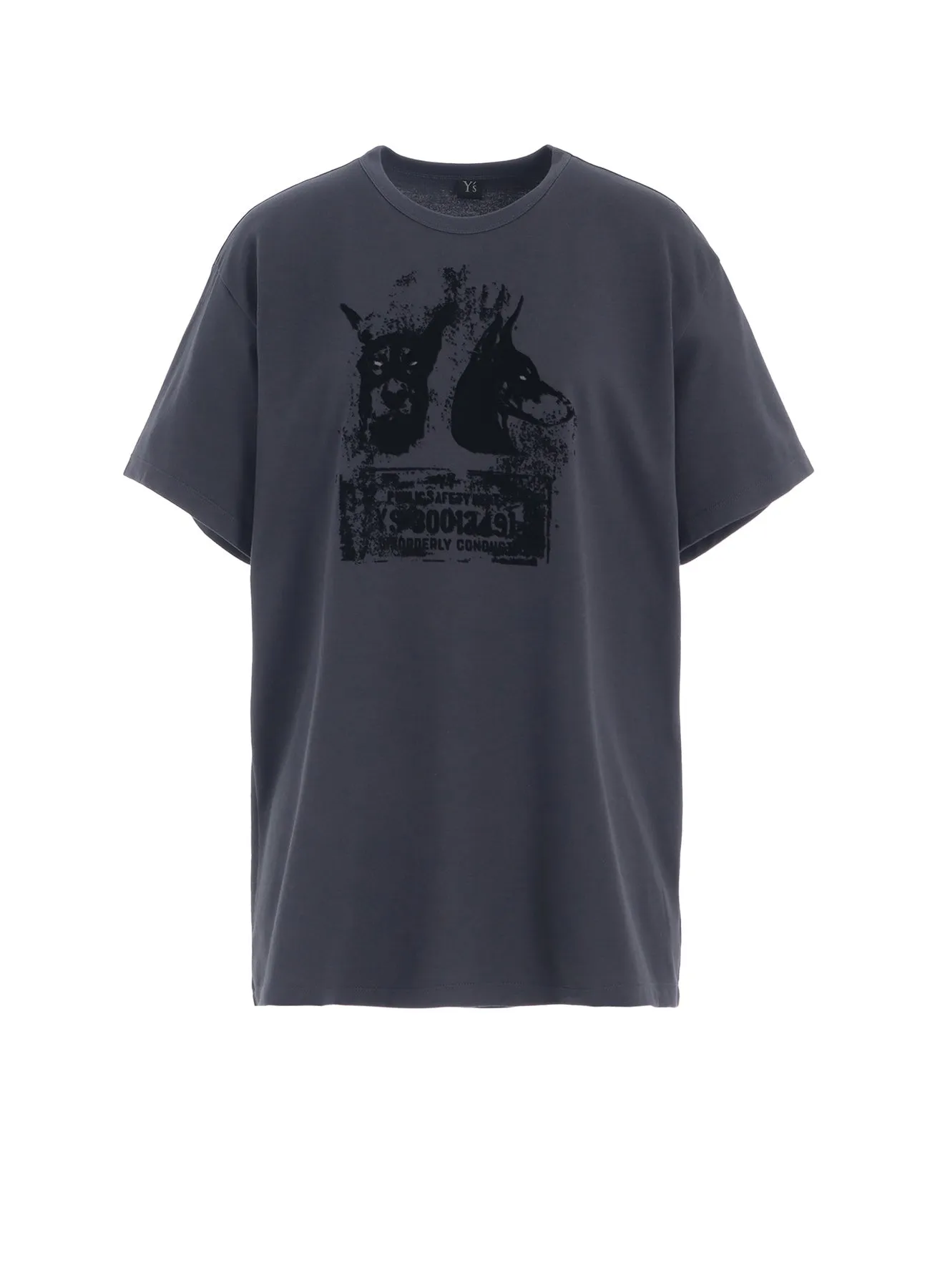 ANIMAL FLOCKED PRINT ROUND NECK SHORT SLEEVE T (DOG)