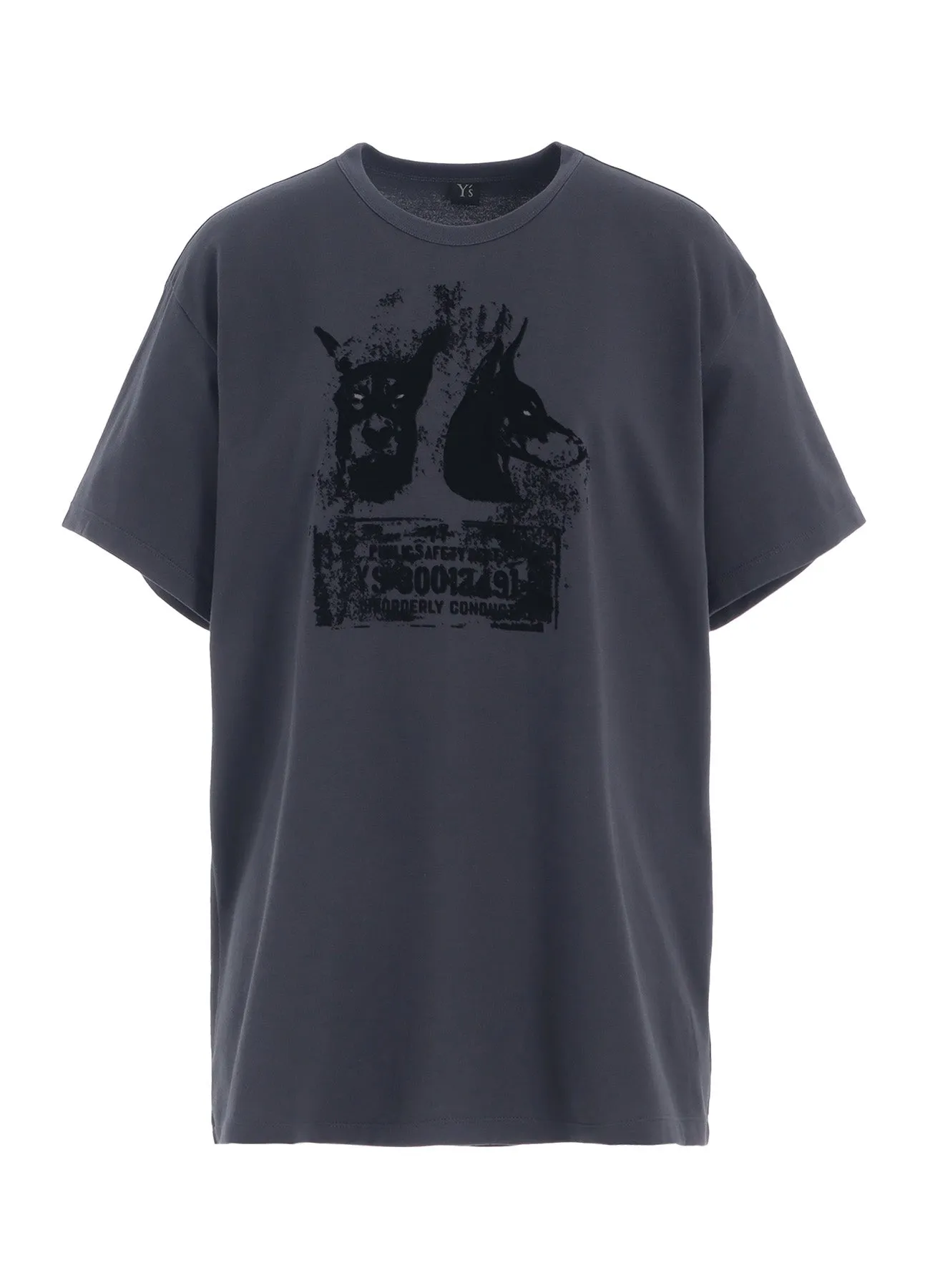 ANIMAL FLOCKED PRINT ROUND NECK SHORT SLEEVE T (DOG)