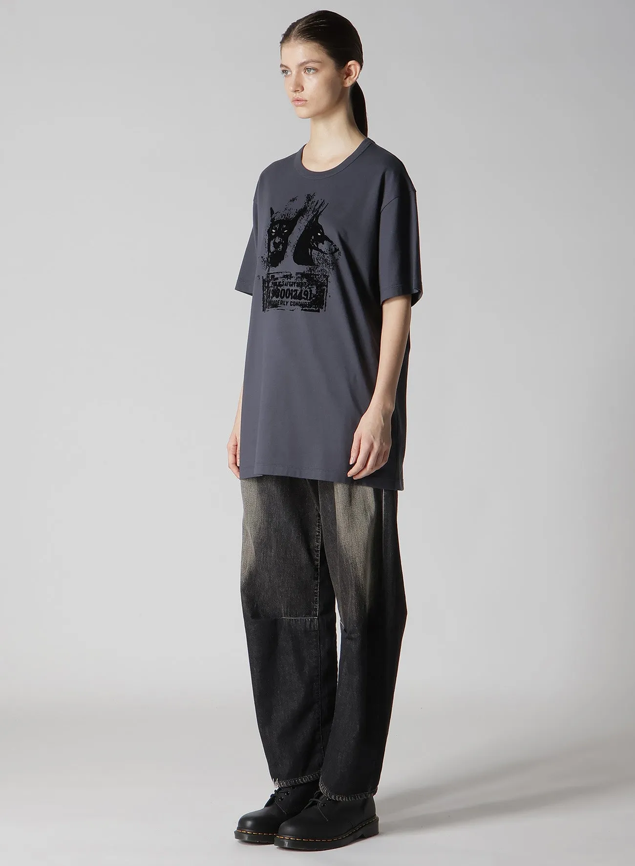 ANIMAL FLOCKED PRINT ROUND NECK SHORT SLEEVE T (DOG)