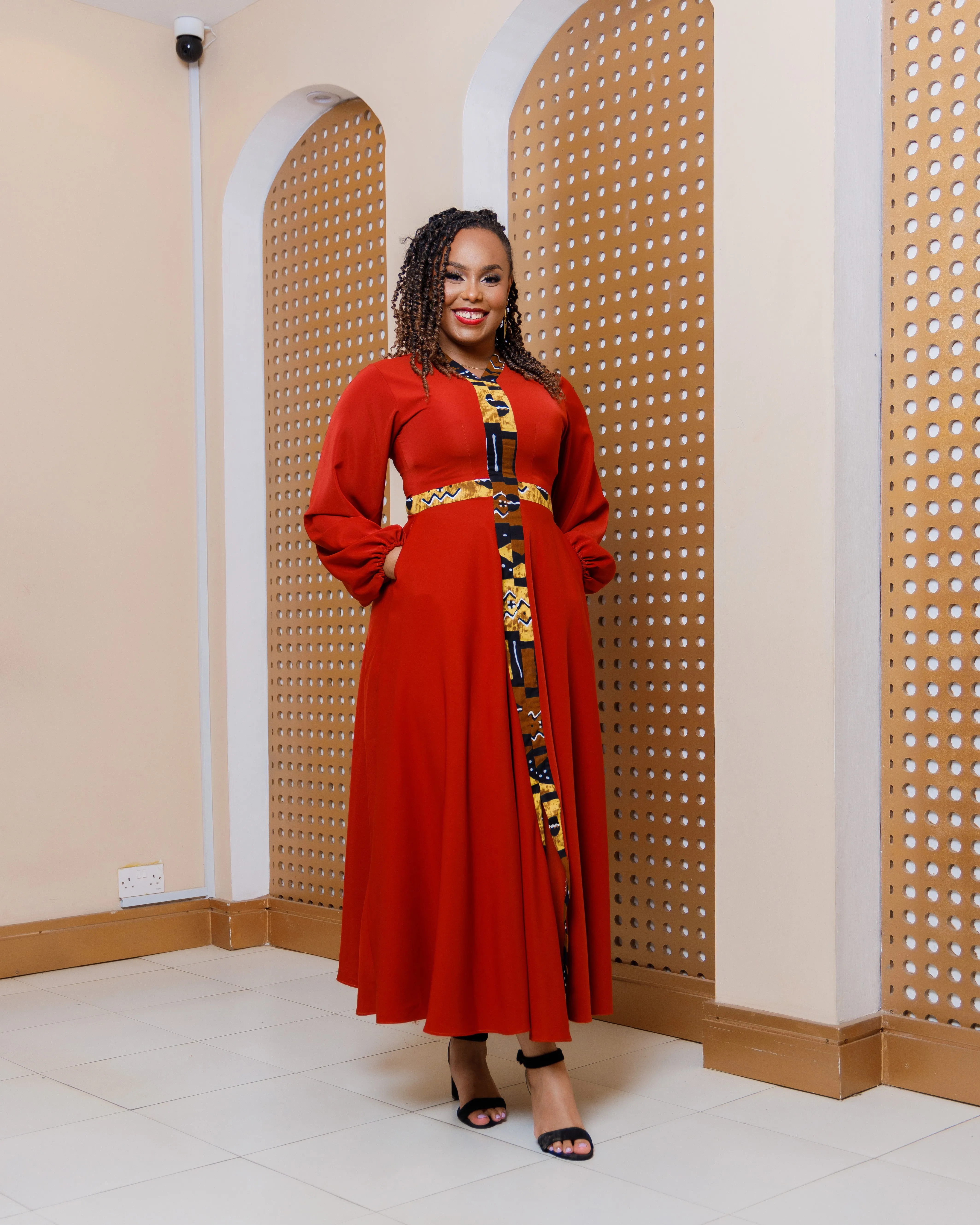 Ankara Arosen Dress- Brown