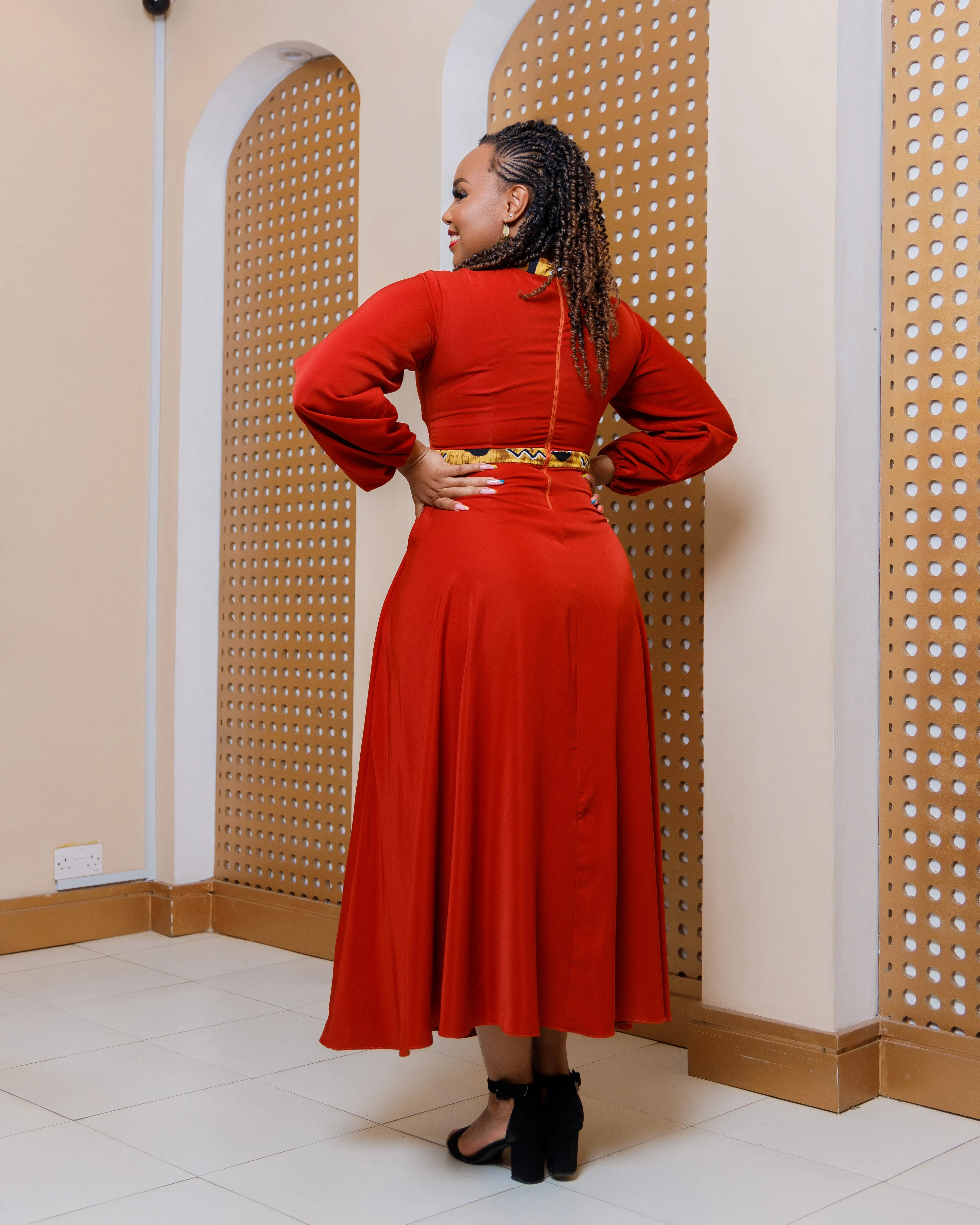 Ankara Arosen Dress- Brown