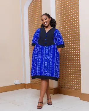 Ankara Luanda Dress- Blue