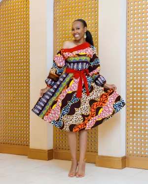 Ankara Mawego Dress- Fire Brown