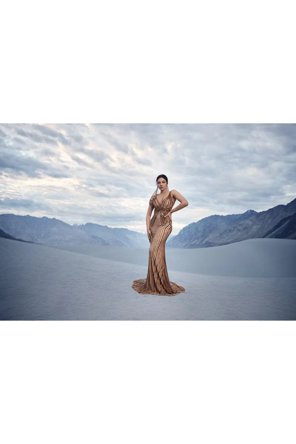 Antique Gold Sheath Fit Gown