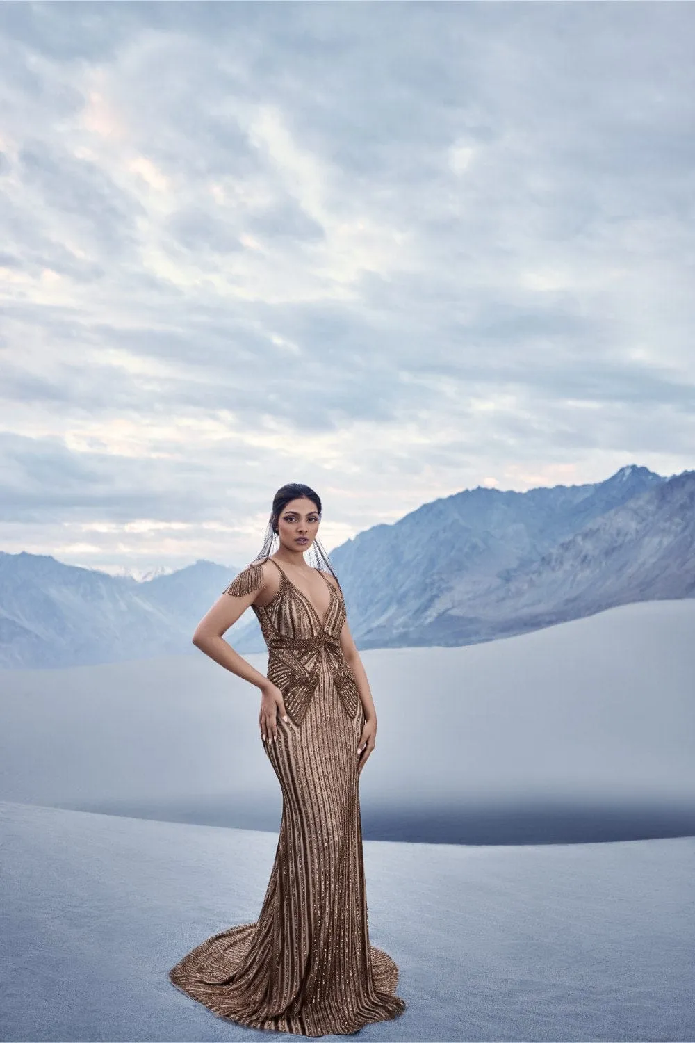 Antique Gold Sheath Fit Gown