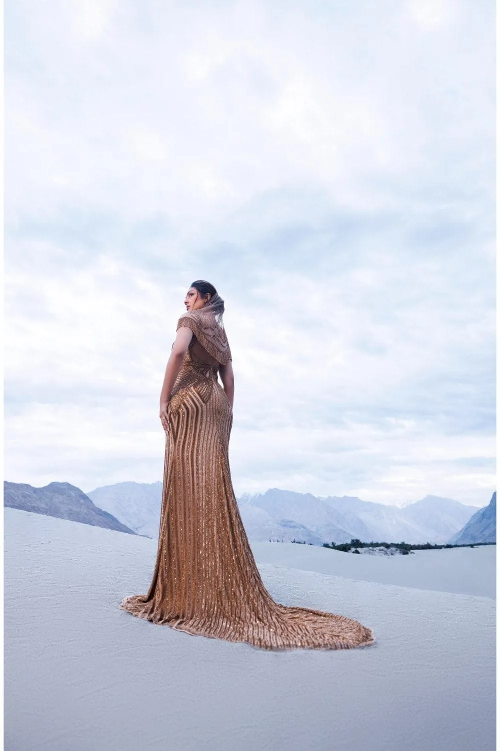 Antique Gold Sheath Fit Gown