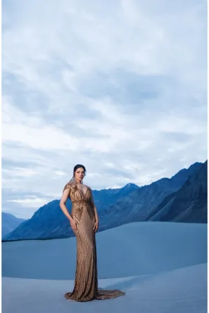 Antique Gold Sheath Fit Gown