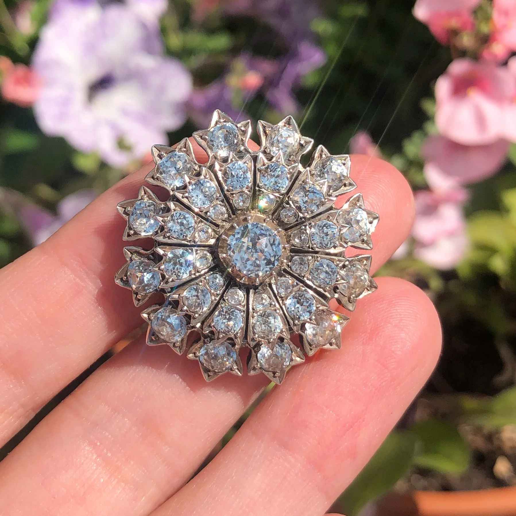 Antique Silver Gilt Paste Starburst Brooch Pendant