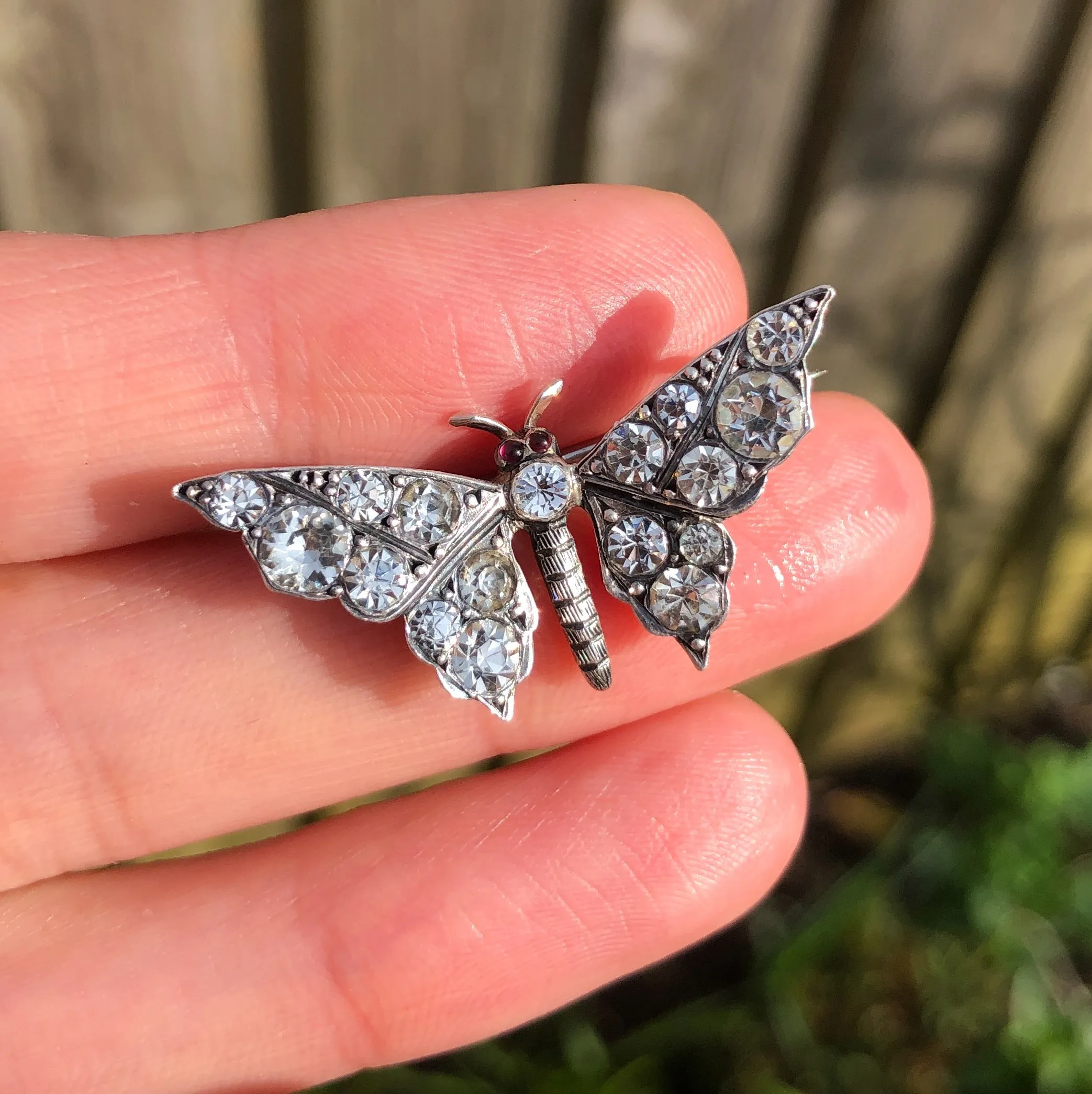 Antique Silver Paste Butterfly Brooch