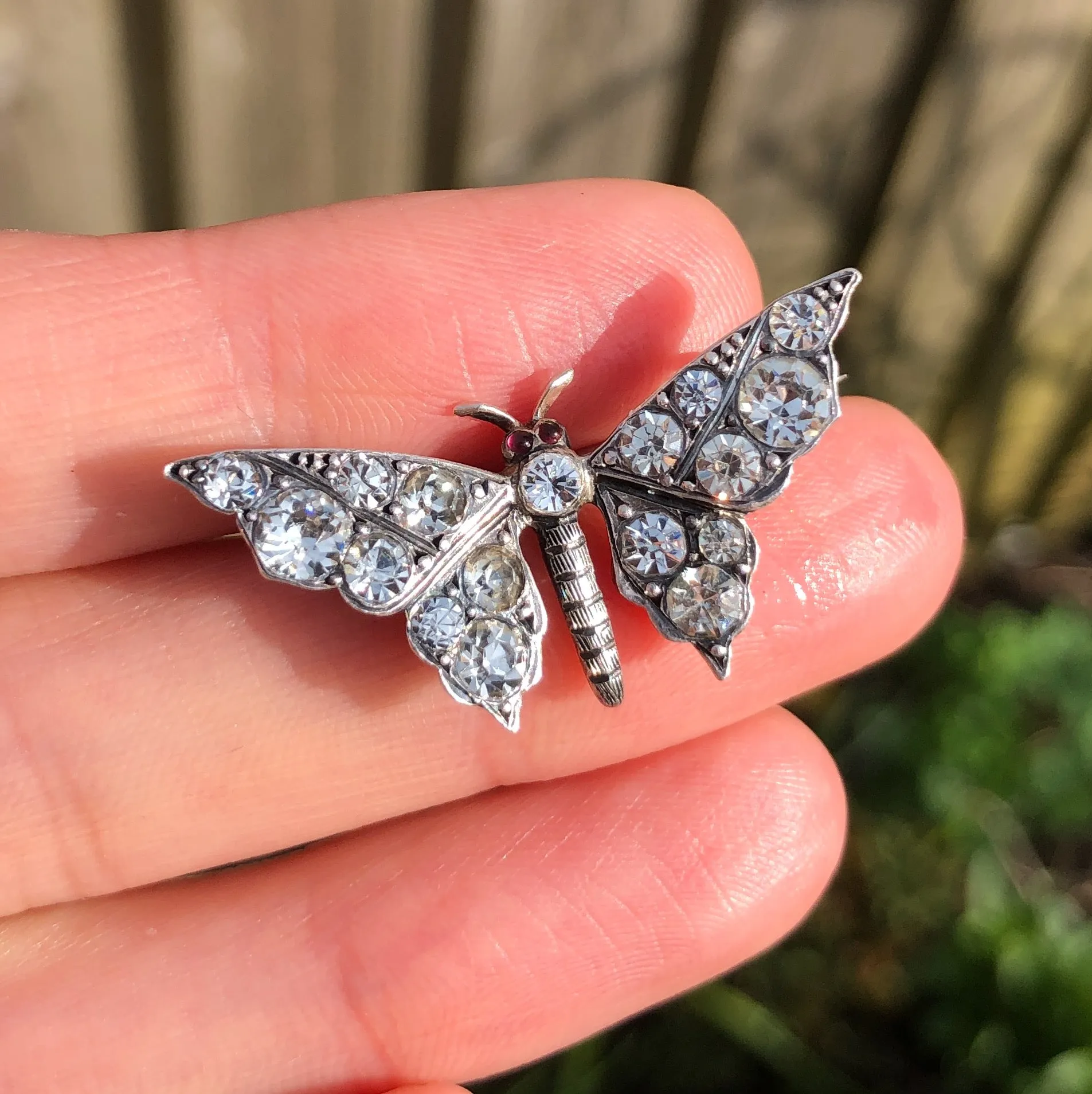 Antique Silver Paste Butterfly Brooch