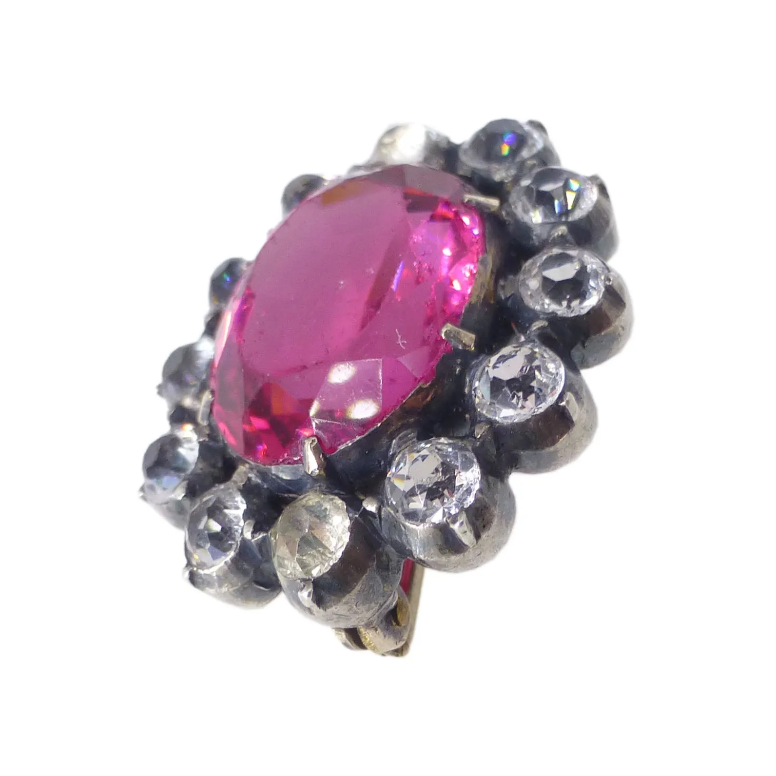 Antique Victorian Silver Pink Paste Brooch