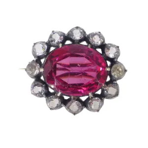Antique Victorian Silver Pink Paste Brooch