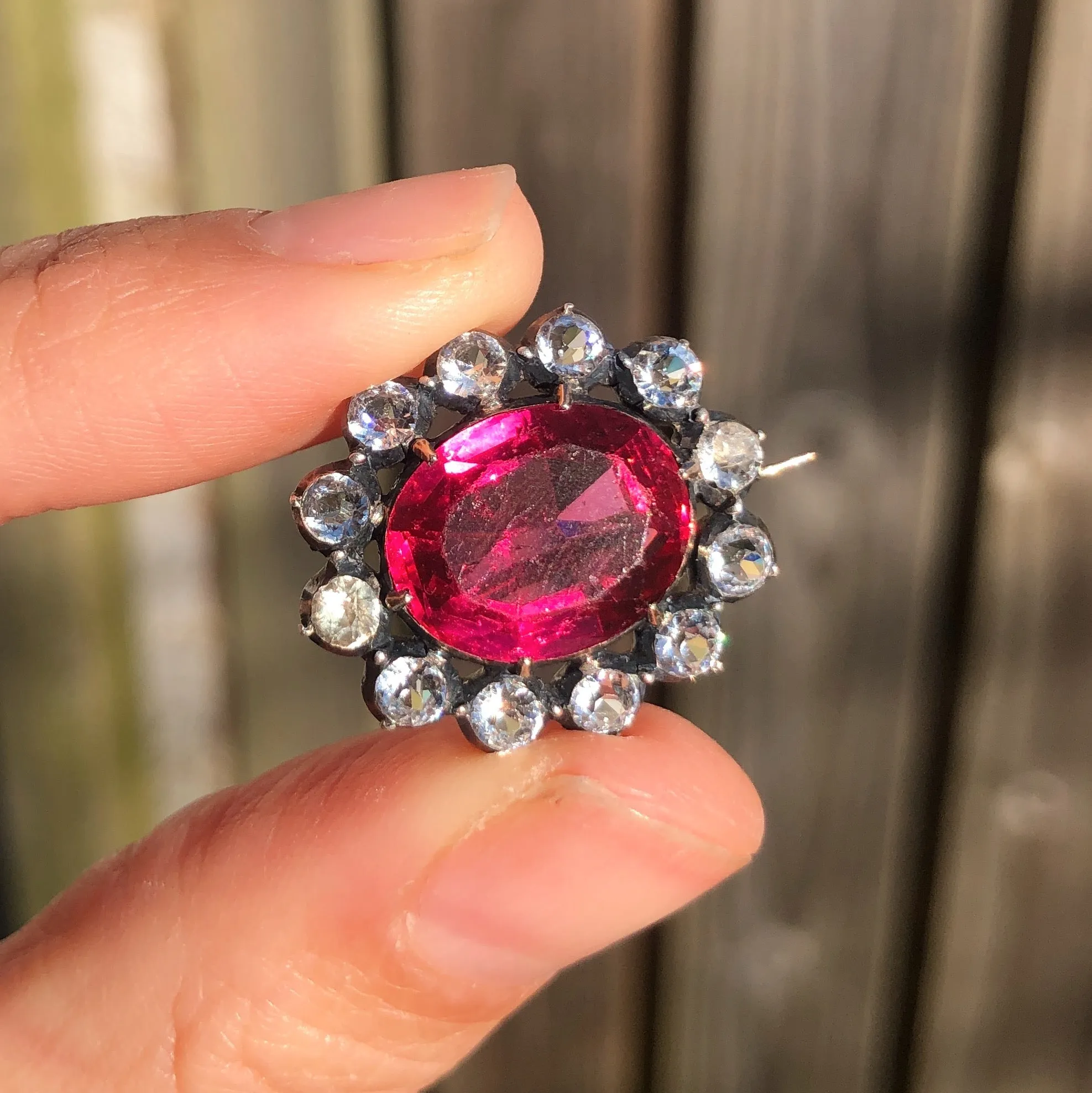 Antique Victorian Silver Pink Paste Brooch