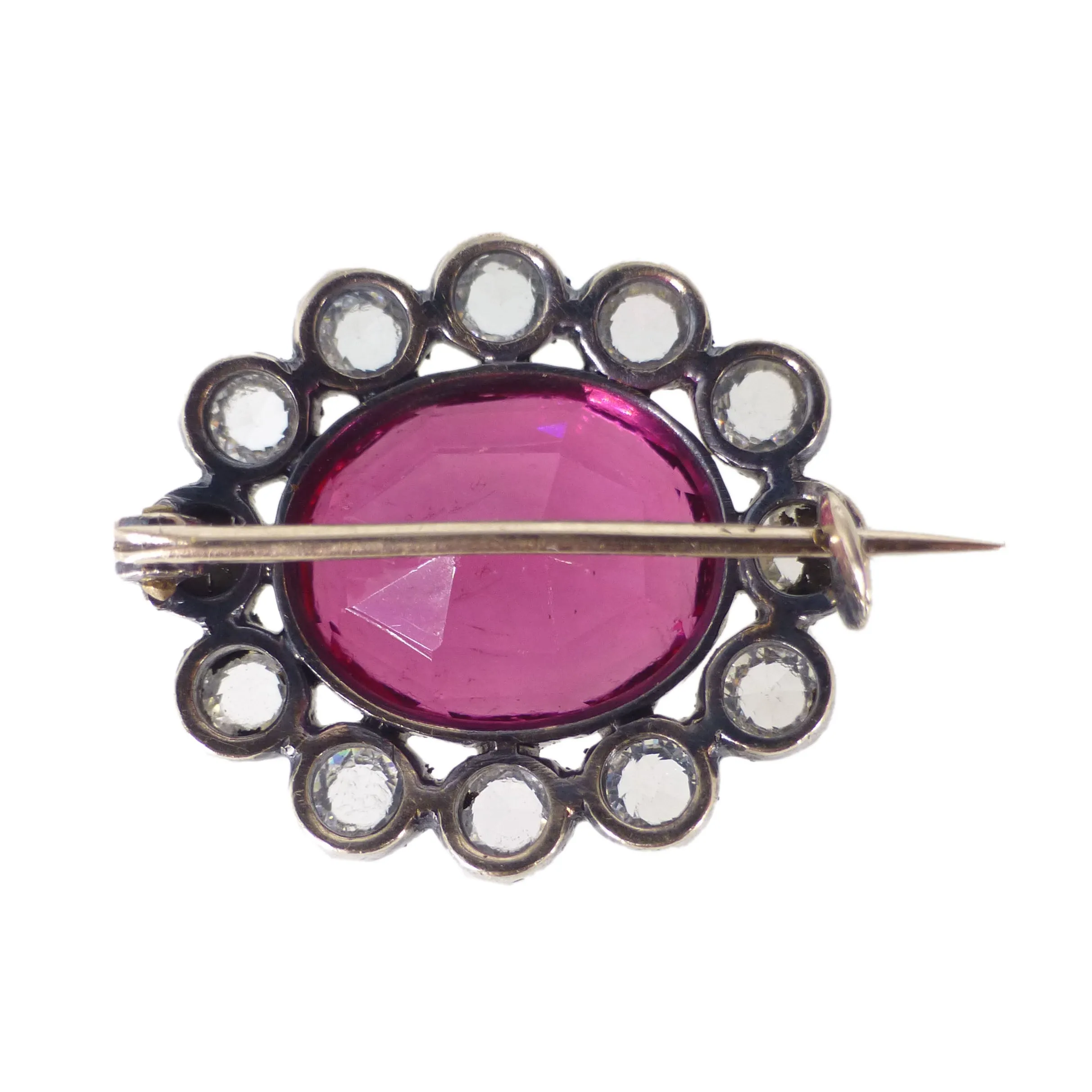 Antique Victorian Silver Pink Paste Brooch