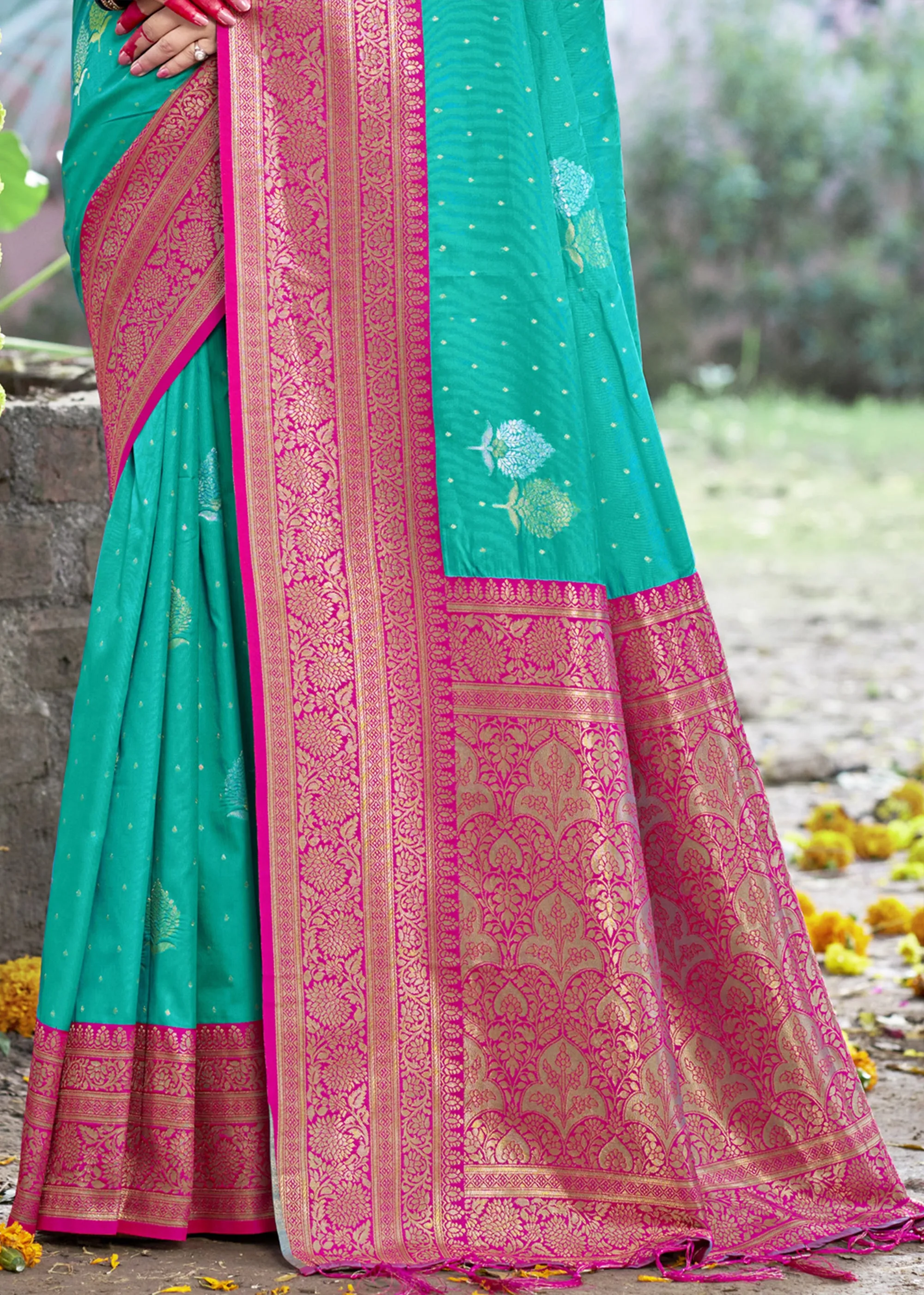Aqua Green Woven Banarasi Silk Saree