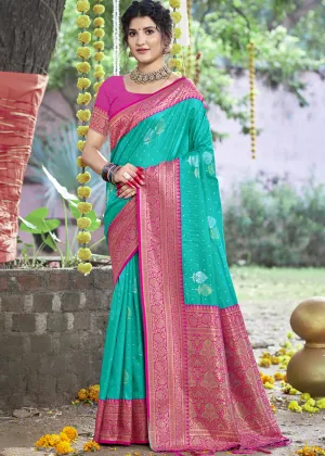 Aqua Green Woven Banarasi Silk Saree