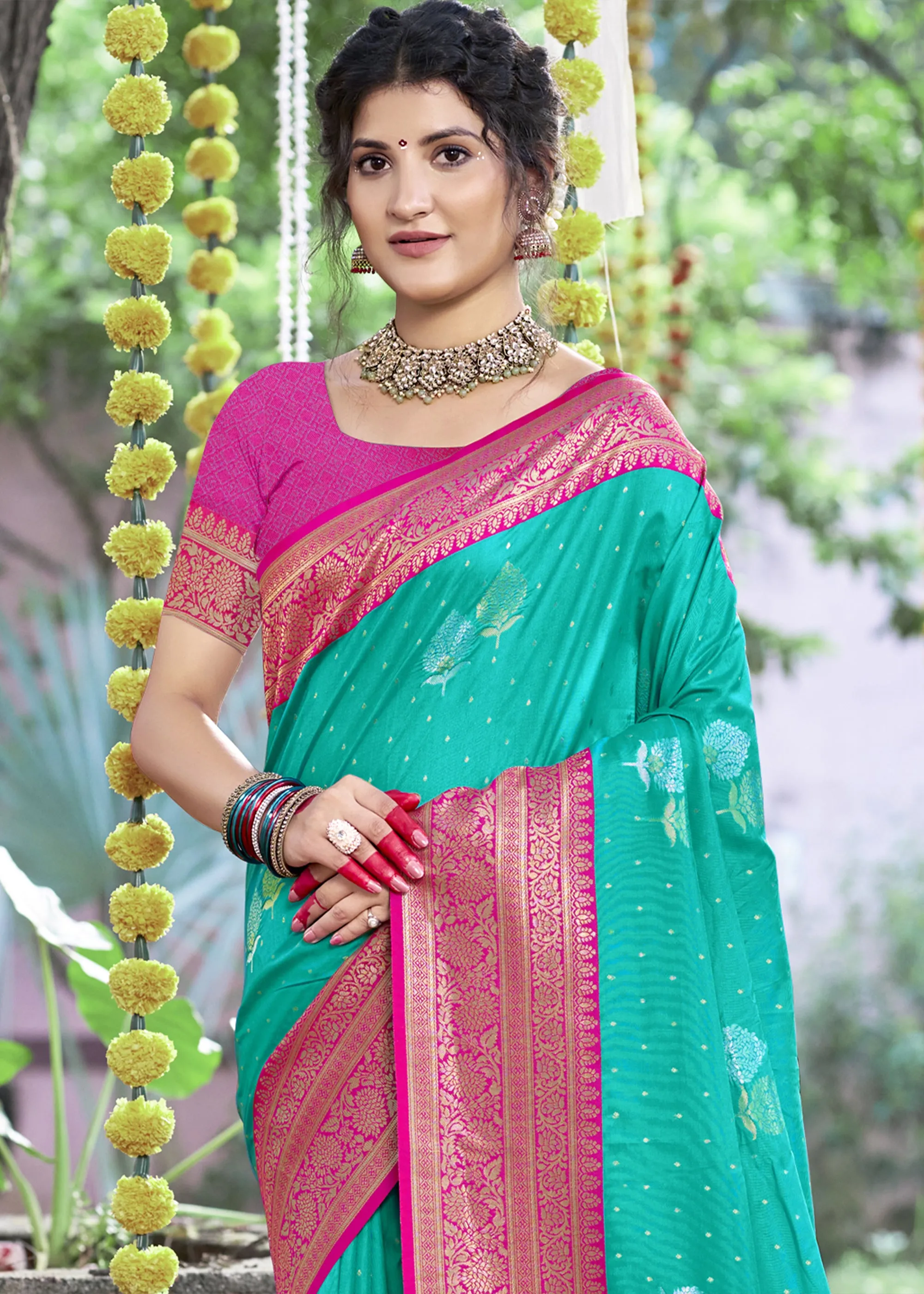 Aqua Green Woven Banarasi Silk Saree