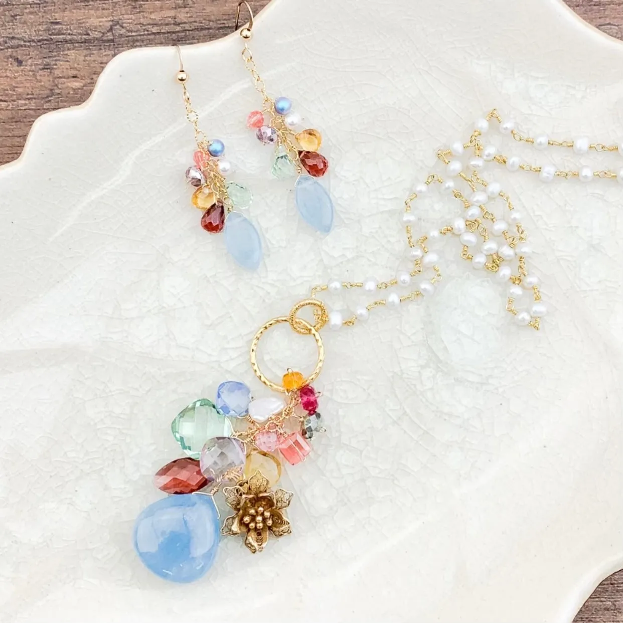 Aquamarine Dangle Cluster Earrings