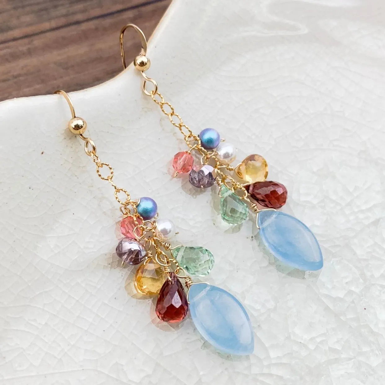 Aquamarine Dangle Cluster Earrings