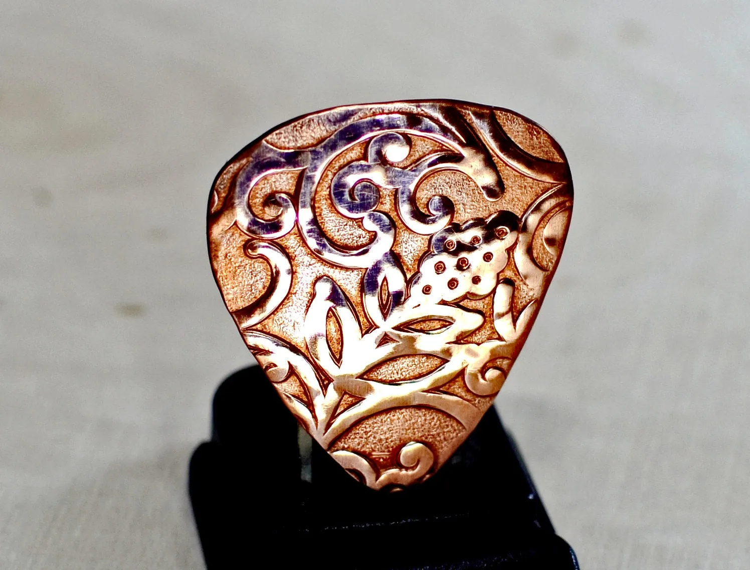 Artistic Leaf Copper Guitar Pick Uniquely Hammered and Imprinted