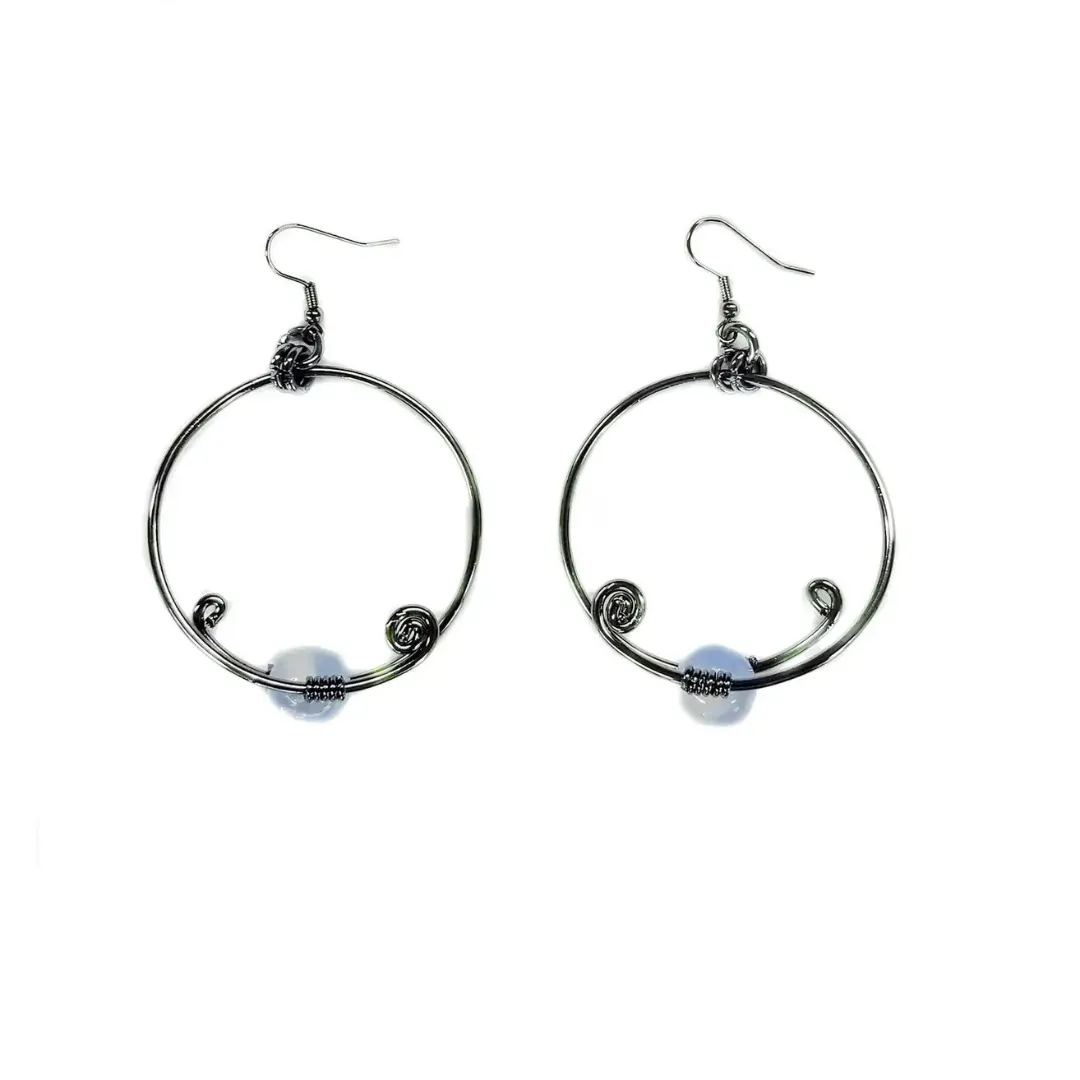 Artistic Wire Earrings with Natural Stone