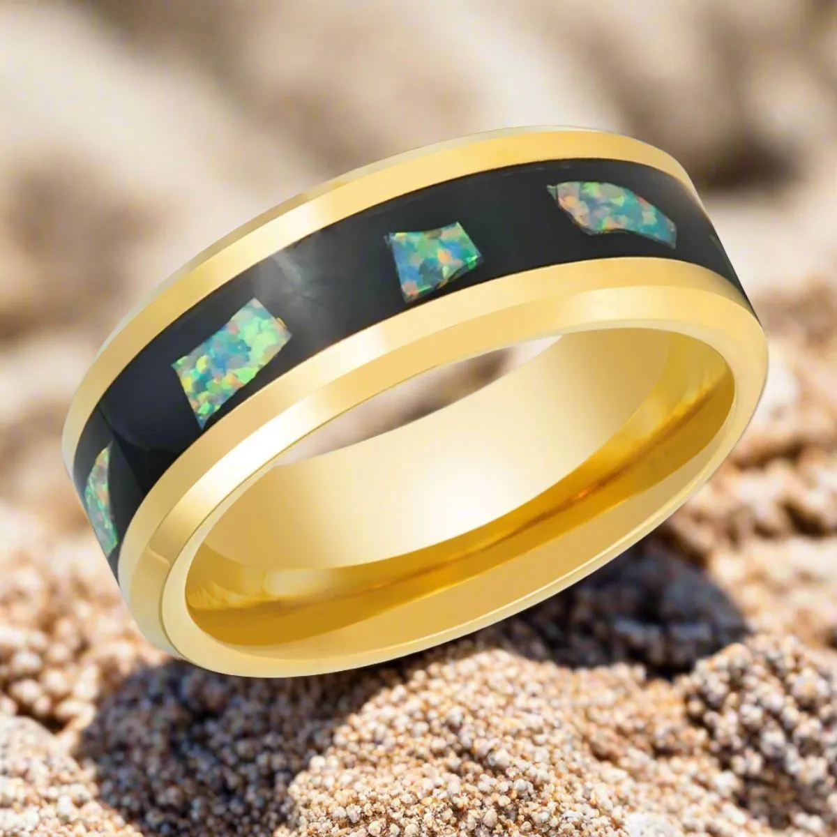 AURAFLECT | Yellow Tungsten Ring, Abalone Fragments Inlay