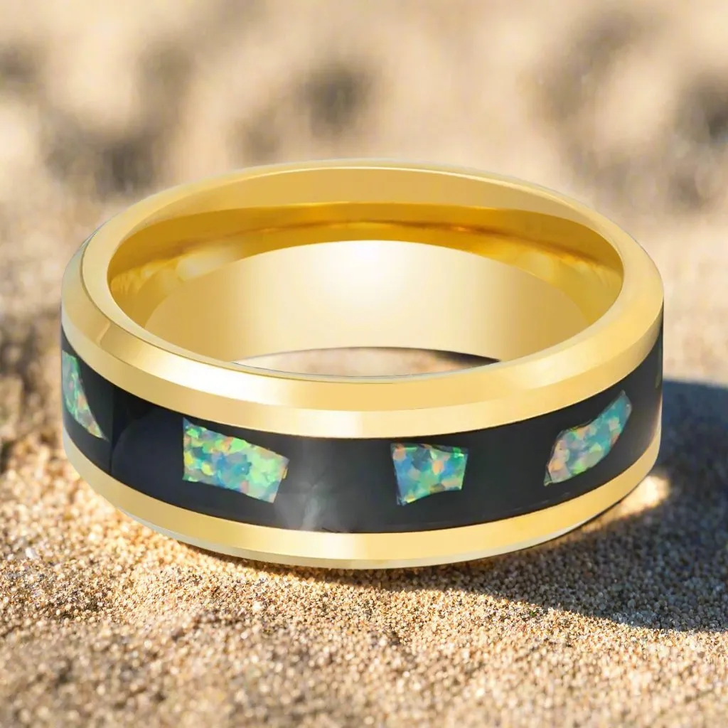 AURAFLECT | Yellow Tungsten Ring, Abalone Fragments Inlay