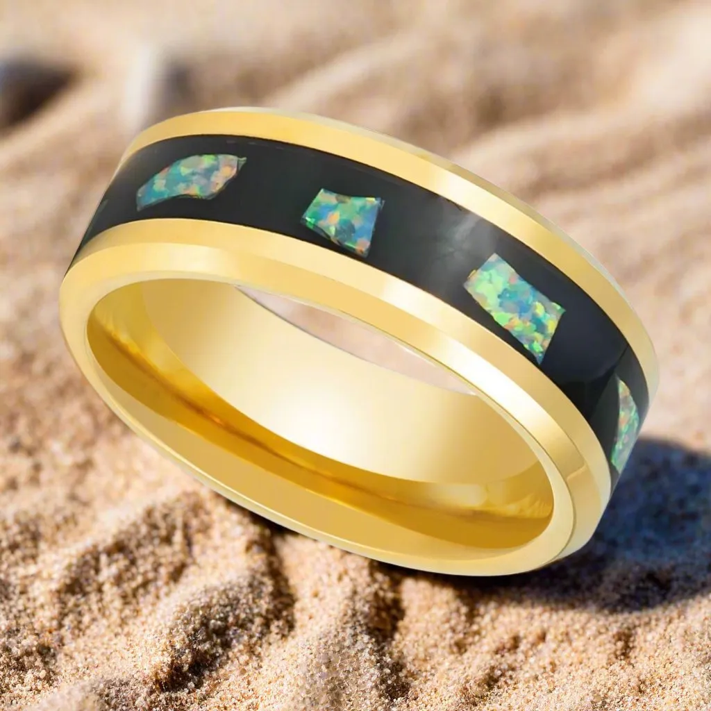 AURAFLECT | Yellow Tungsten Ring, Abalone Fragments Inlay