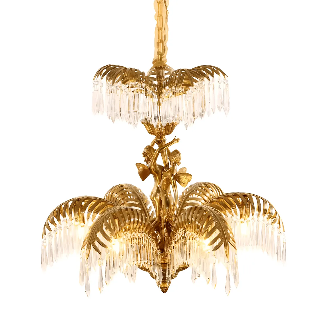 Baroque Style Gold Palm Leaf Crystal Chandelier