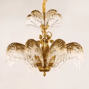 Baroque Style Gold Palm Leaf Crystal Chandelier