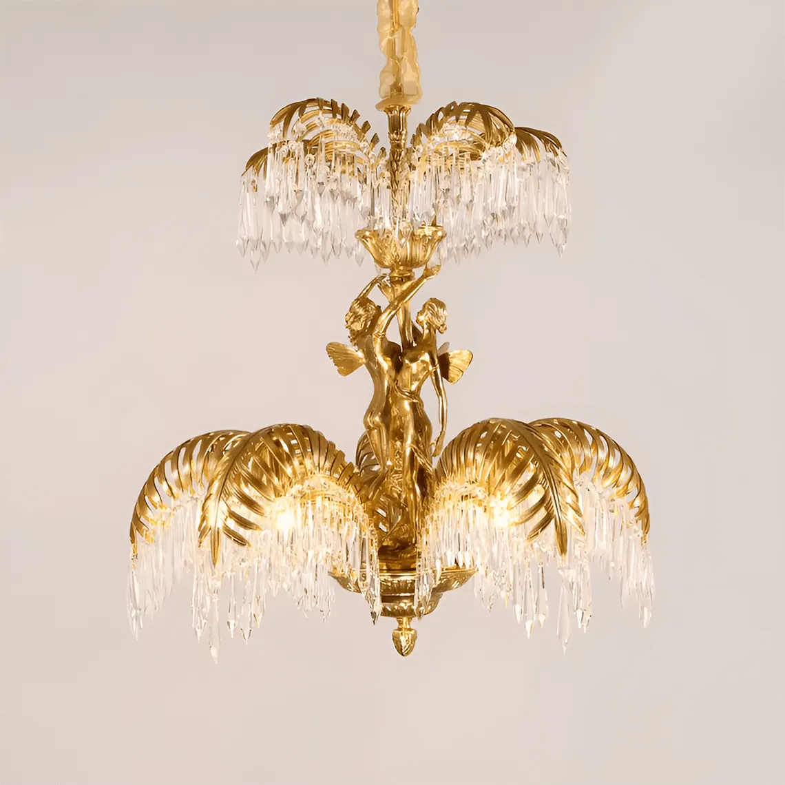 Baroque Style Gold Palm Leaf Crystal Chandelier