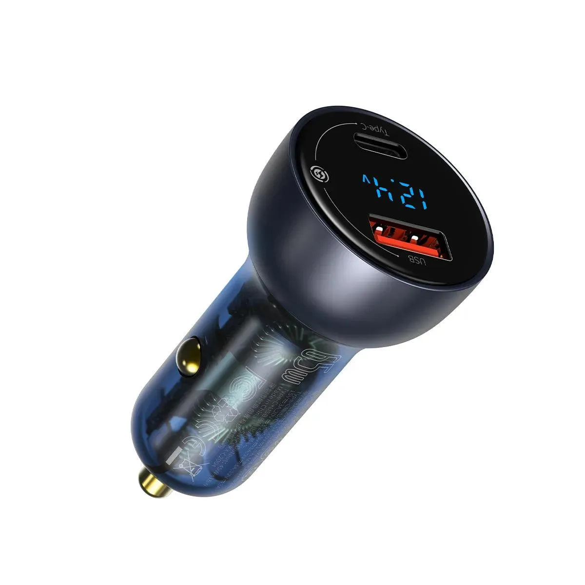 Baseus USB / USB Type C Car Charger 65 W 5 A SCP Quick Charge 4.0  Power Delivery 3.0 LCD Screen   USB Type C – USB Type C Cable Grey (TZCCKX-0G)