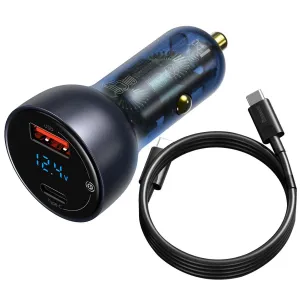 Baseus USB / USB Type C Car Charger 65 W 5 A SCP Quick Charge 4.0  Power Delivery 3.0 LCD Screen   USB Type C – USB Type C Cable Grey (TZCCKX-0G)