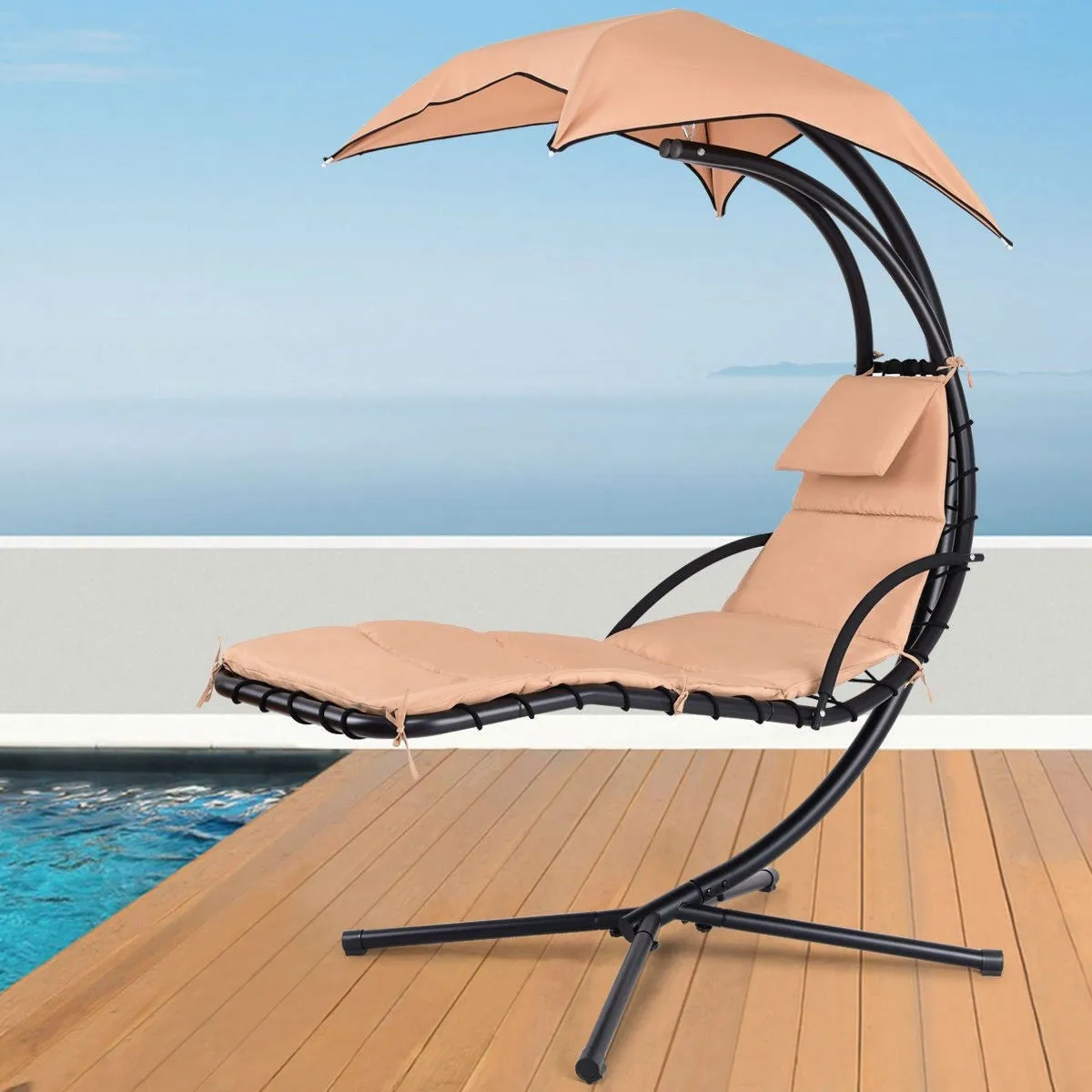 Beige Outdoor Modern Hammock Canopy Porch Swing Lounge Chair