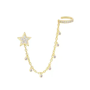 Bezel Star Chain Ear Cuff X Stud Earring