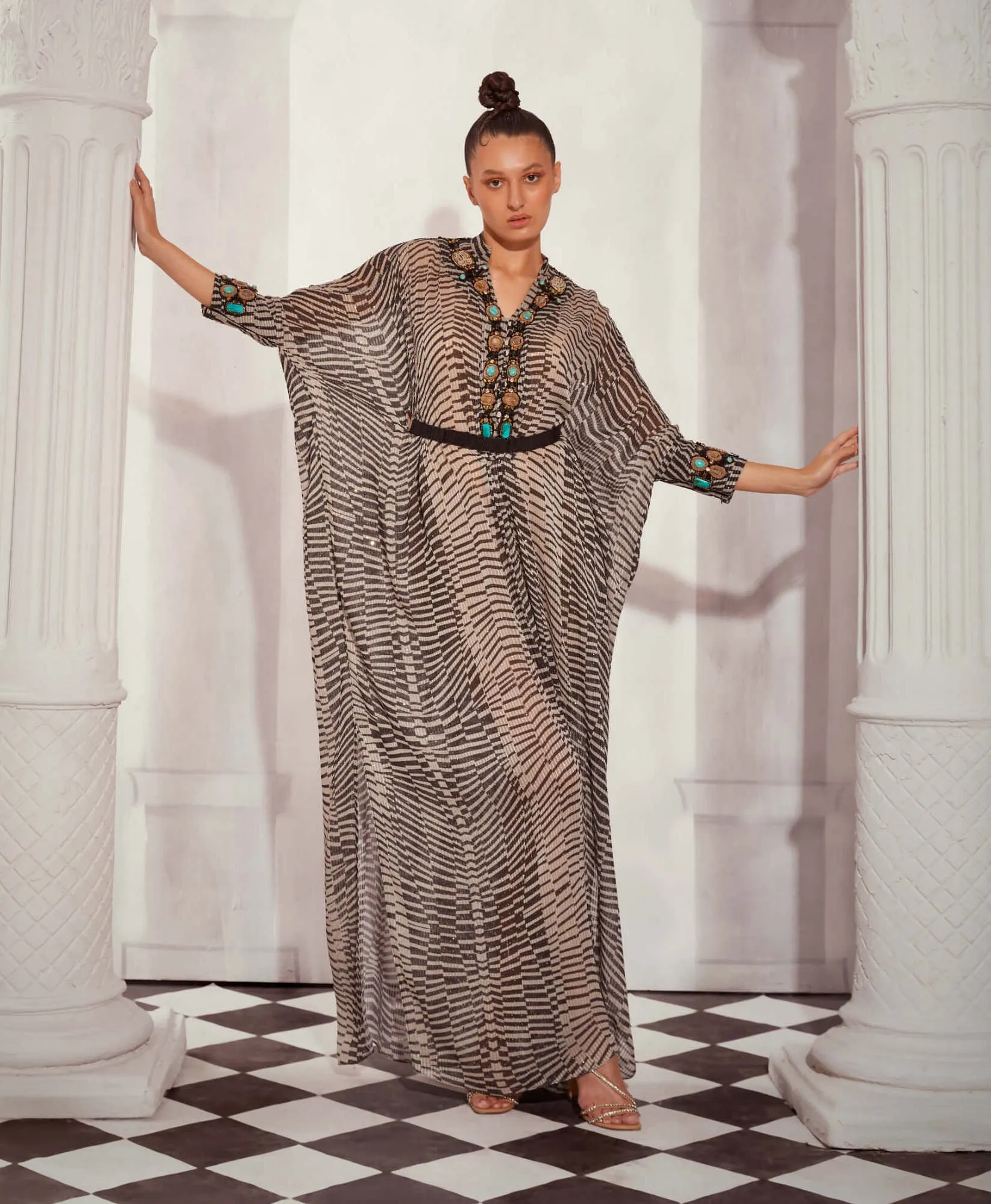 Black & white byzantine kaftan and belt