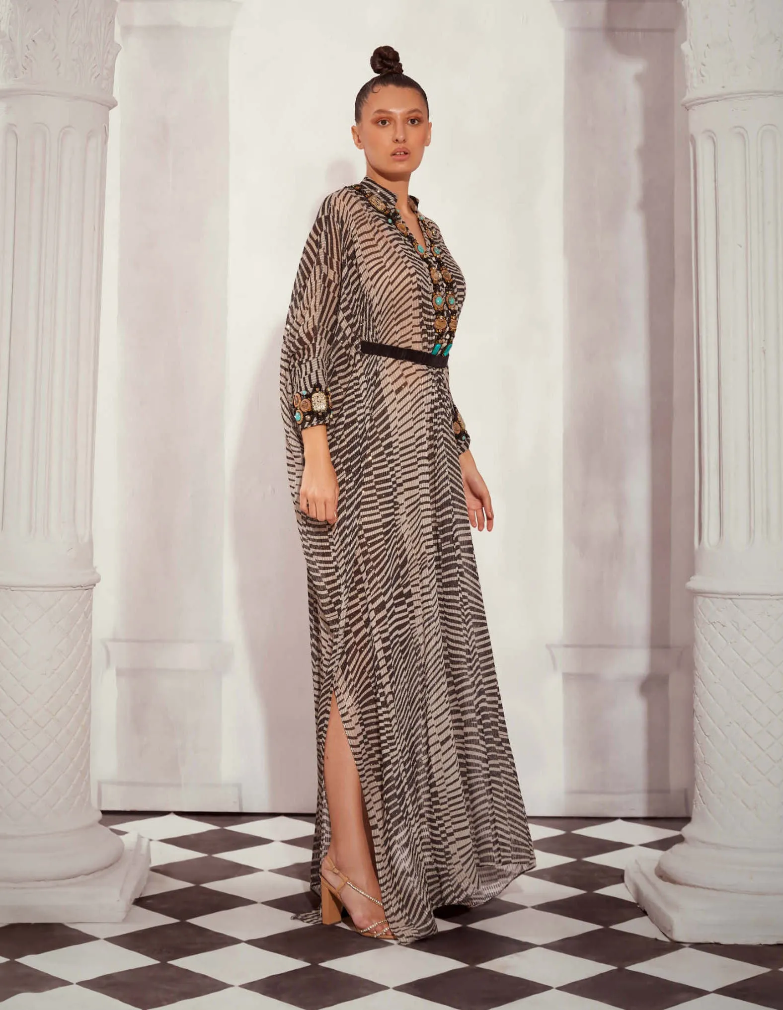 Black & white byzantine kaftan and belt
