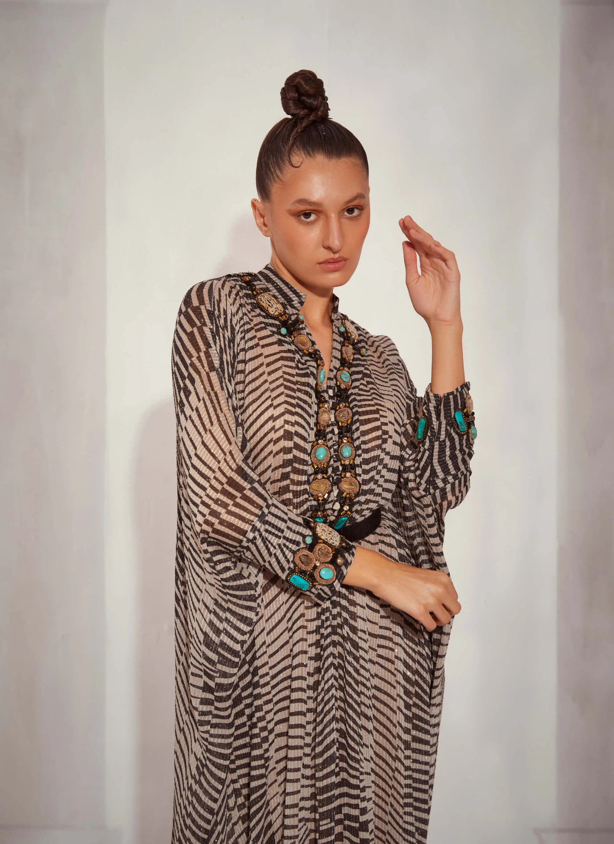 Black & white byzantine kaftan and belt