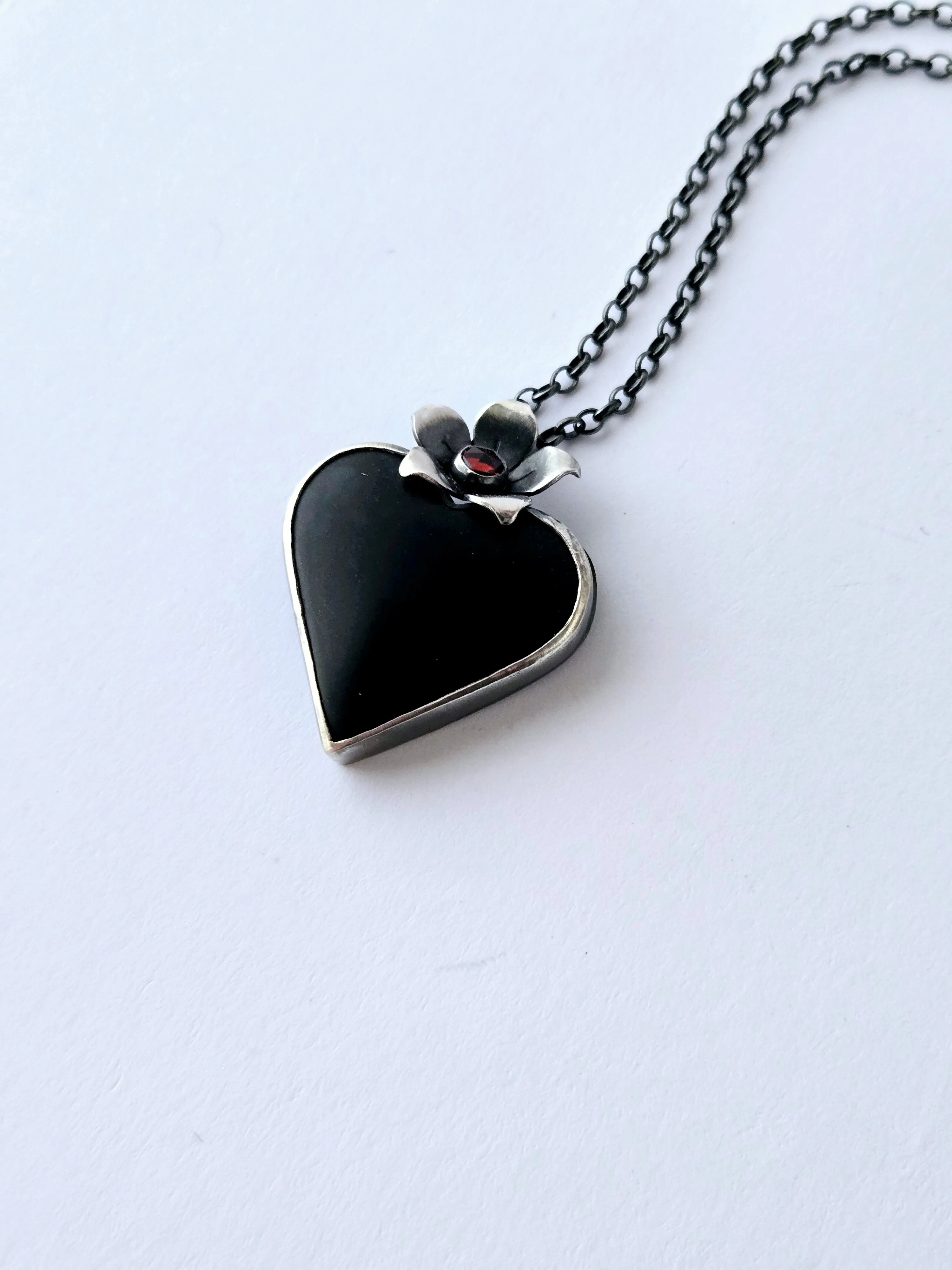 Black Jade and Garnet Heart Pendant