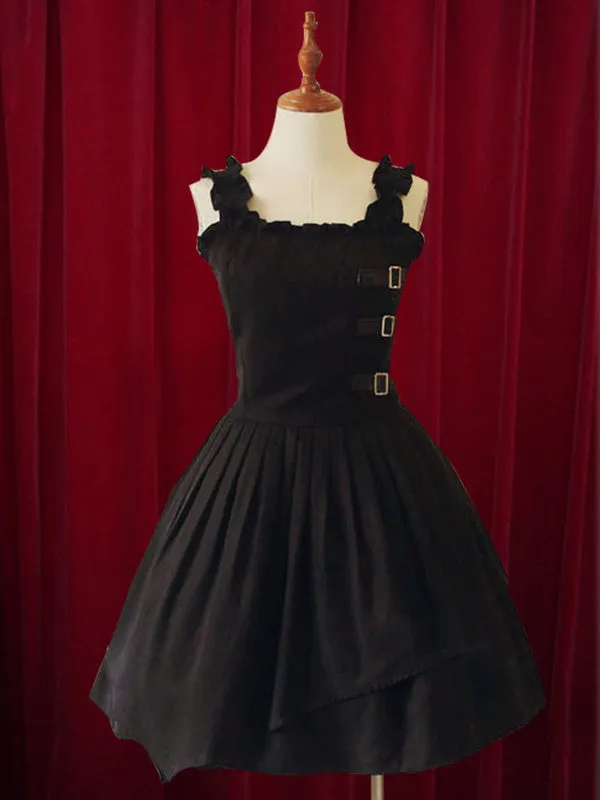 Black Lolita Dress Straps Buckles Cotton Dress for Women