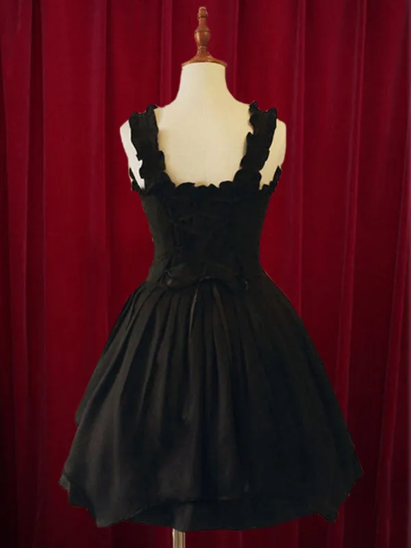 Black Lolita Dress Straps Buckles Cotton Dress for Women