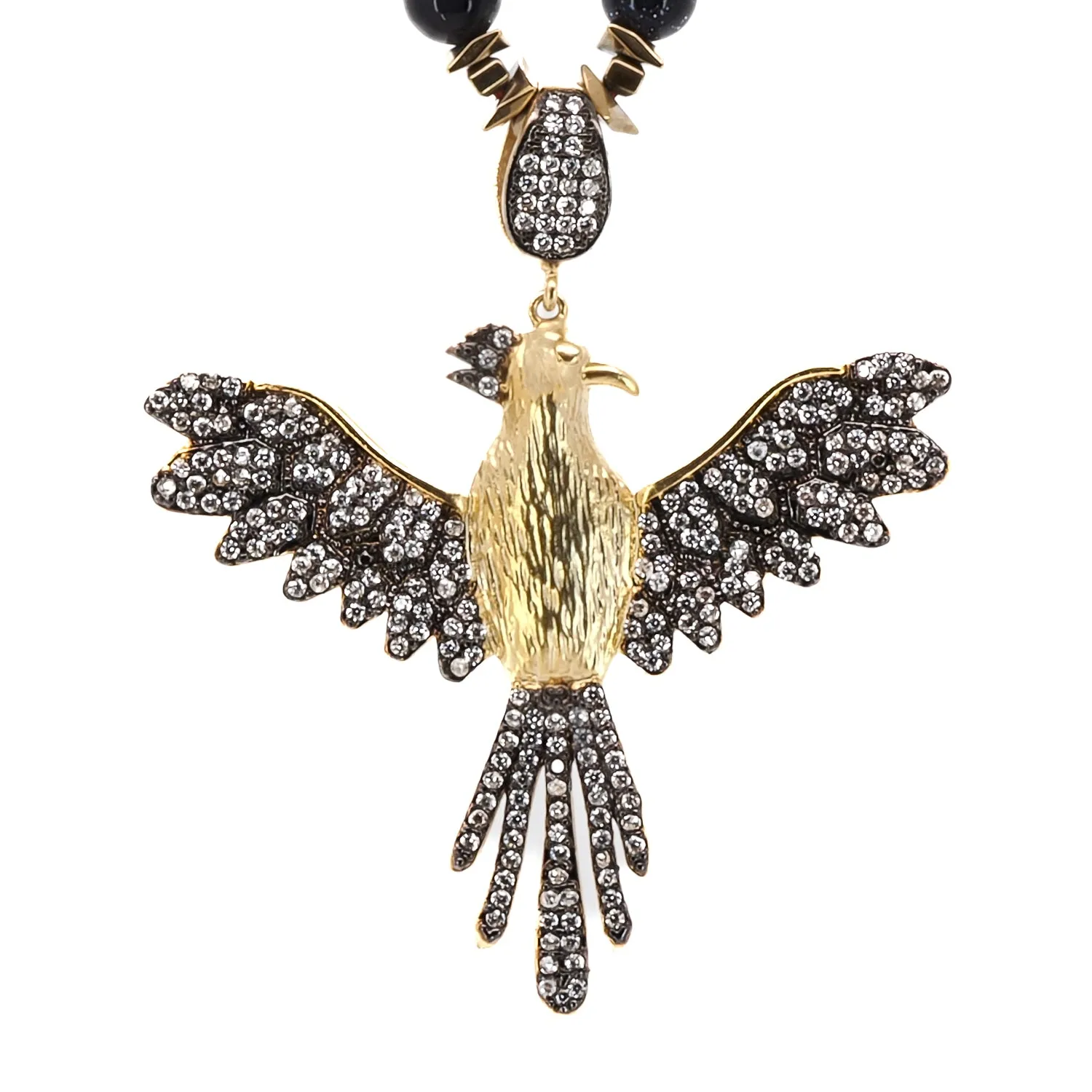 Black Star Stone Beaded Magical Phoenix Bird Pendant Necklace