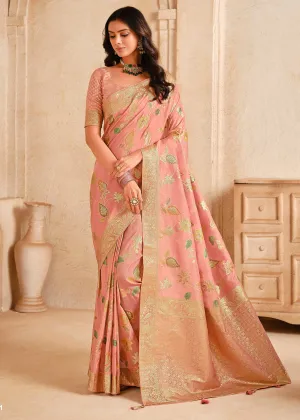 Bloom Peach Woven Banarasi Silk Saree