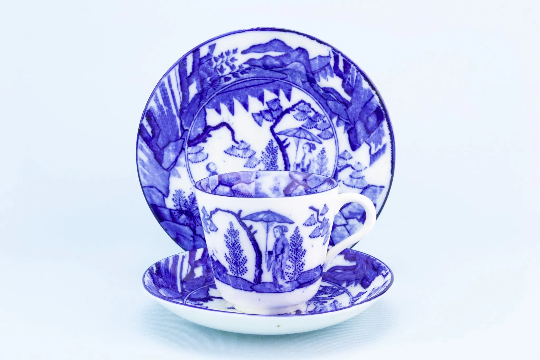 Blue & White Coffee Cup and Plate, English Early 1900s