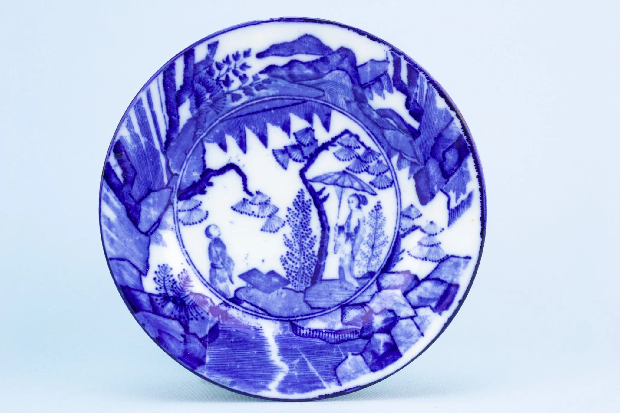 Blue & White Coffee Cup and Plate, English Early 1900s