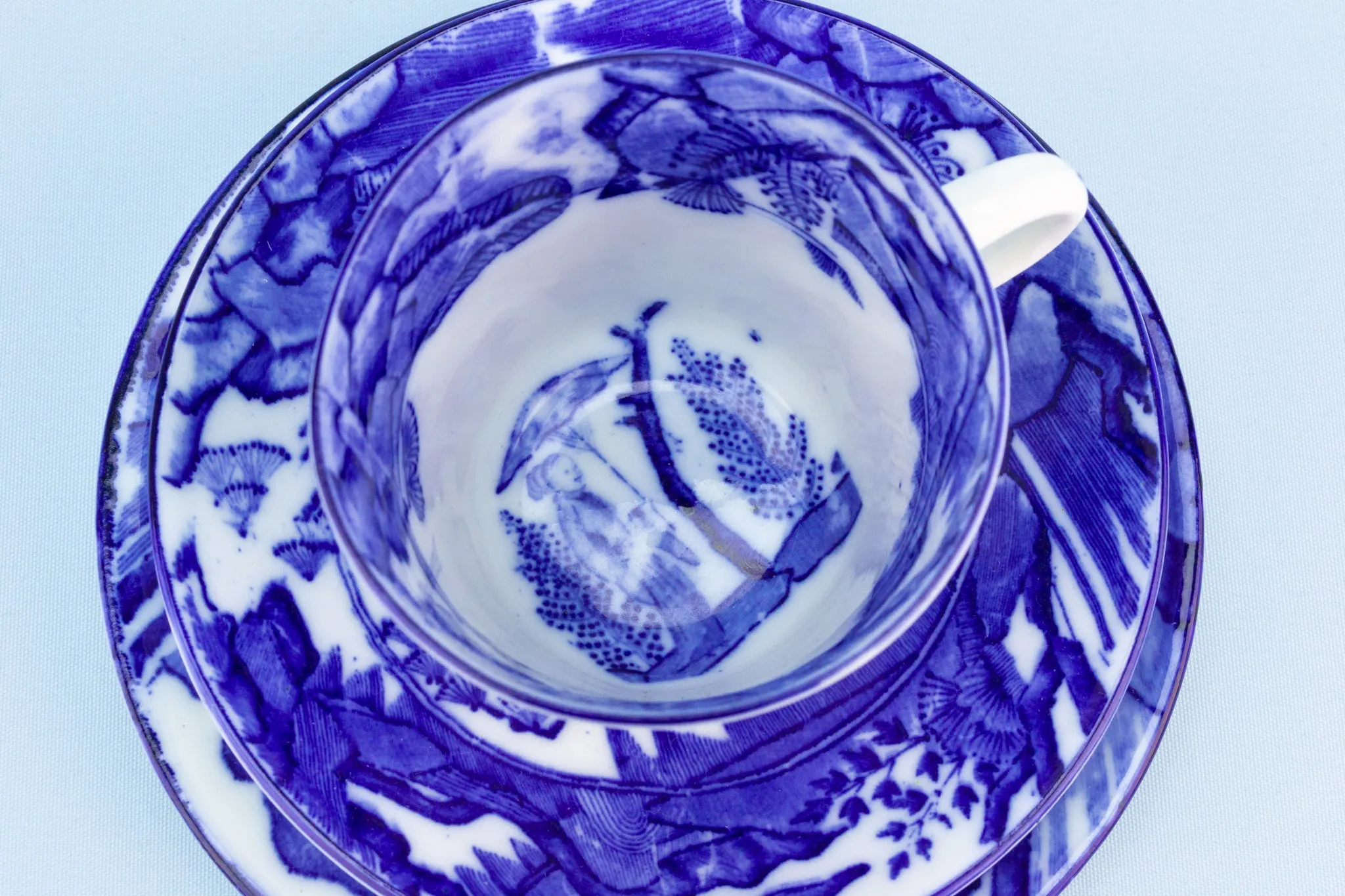 Blue & White Coffee Cup and Plate, English Early 1900s