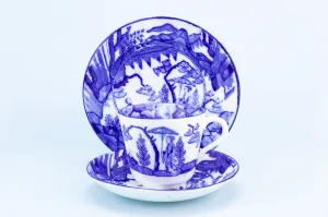 Blue & White Coffee Cup and Plate, English Early 1900s