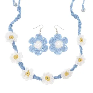 Blue and white daisy crochet set